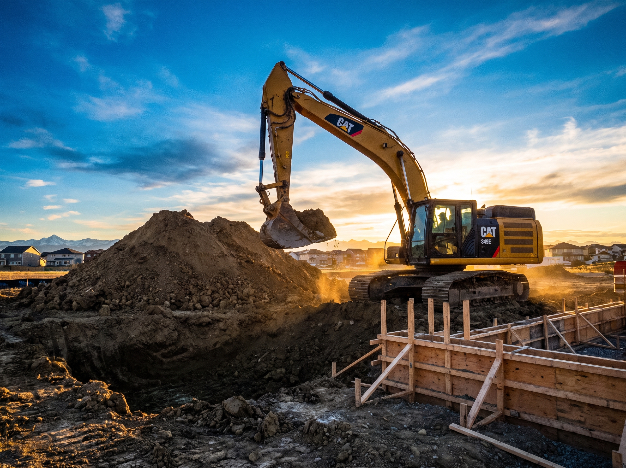 Excavator working on a Calgary foundation dig
