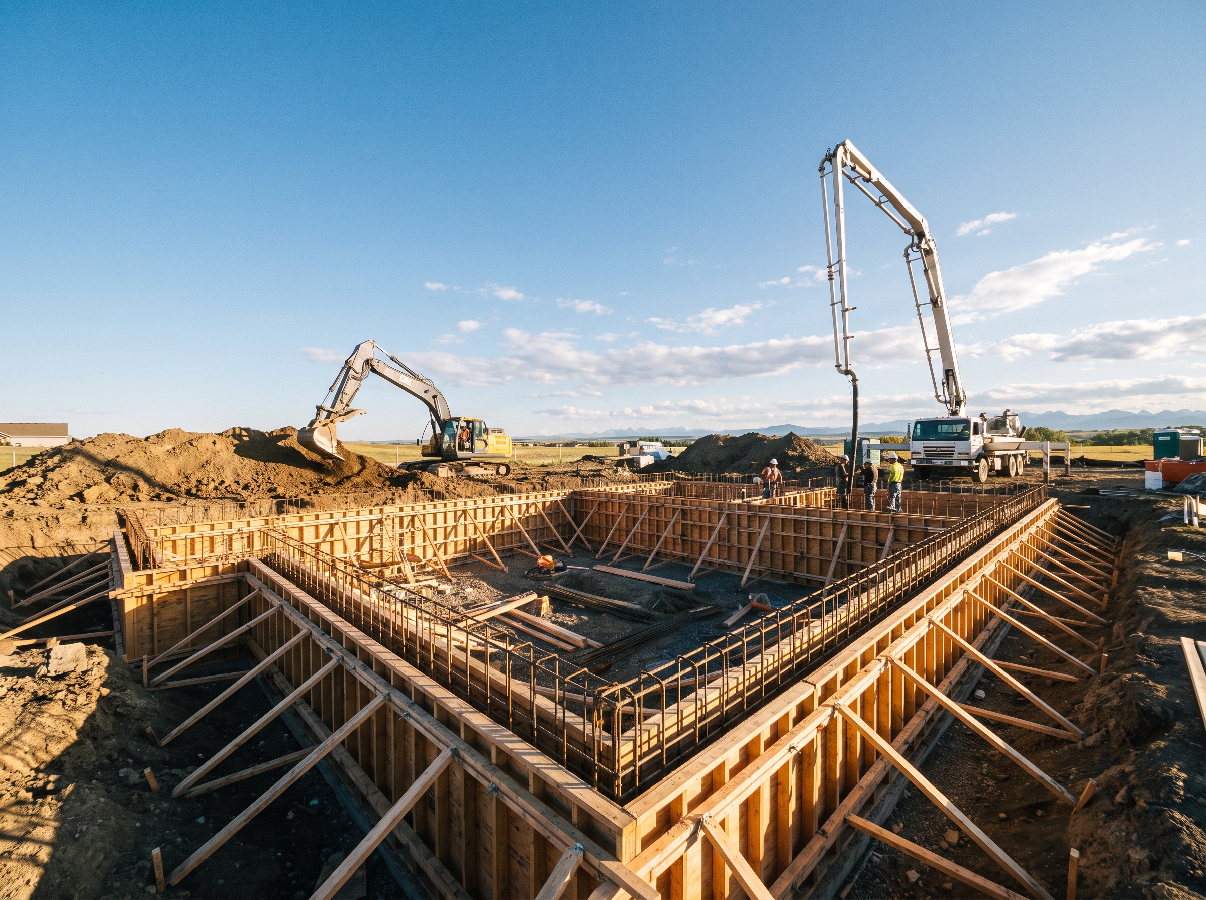Rebar reinforced forms ready for foundation pour